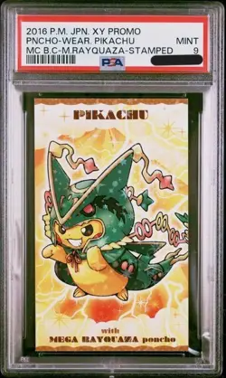 PSA9 PONCHO WEARING PIKACHU RAYQUAZA POKEMON JAPANESE XY PROMO XY 2016 BUSINESS - Image 1