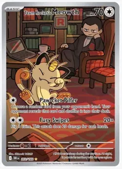 Team Rocket's Meowth 203/182 Destined Rivals Illustration Rare Pokemon Card - Image 1