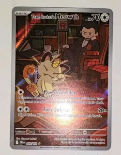 Team Rocket's Meowth 203/182 Destined Rivals Illustration Rare Pokemon Card - Image 3
