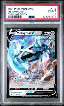 2021 POKEMON SWORD & SHIELD CHILLING REIGN #112 METAGROSS V PSA 6 - Image 1