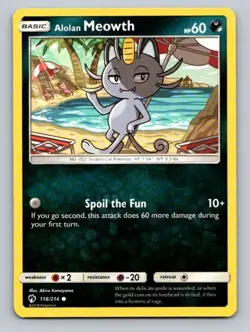 2018 Pokemon Card Lost Thunder Alolan Meowth 118/214 - Image 1
