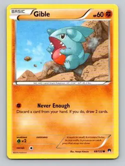 2016 Pokemon Card XY Breakpoint Gible 68/122 - Image 1