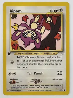 2001 Neo - Revelation Aipom #41 1st Edition Non Holo Pokemon Card LP - Image 1