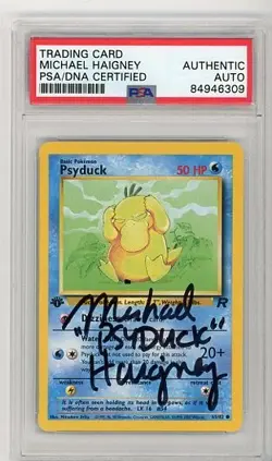 PSA Signed Michael Haigney Pokemon TCG Psyduck 65/82 1st Edition team rocket - Image 1