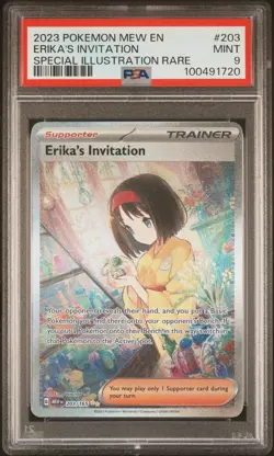 2023 POKEMON MEW EN-151 SPECIAL ILLUSTRATION RARE #203 ERIKA'S INVITATION PSA 9 - Image 1
