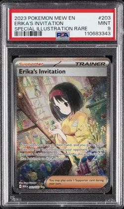 2023 POKEMON MEW EN-151 SPECIAL ILLUSTRATION RARE #203 ERIKA'S INVITATION PSA 9 - Image 1