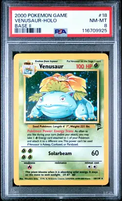 2000 Pokemon Game Base Ii #18 Venusaur-Holo Base 2 PSA 8 - Image 1