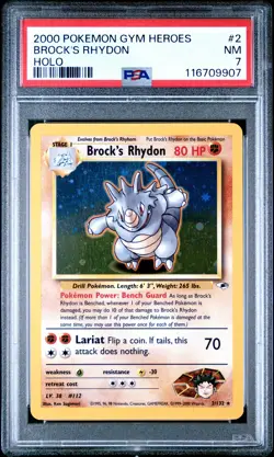 2000 Pokemon Gym Heroes #2 Brock'S Rhydon Holo PSA 7 - Image 1