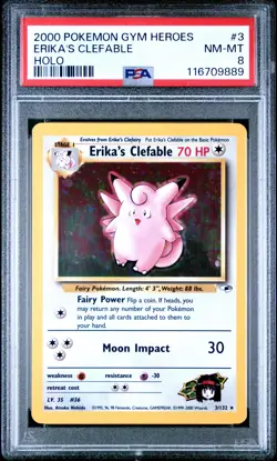 2000 Pokemon Gym Heroes #3 Erika'S Clefable Holo PSA 8 - Image 1