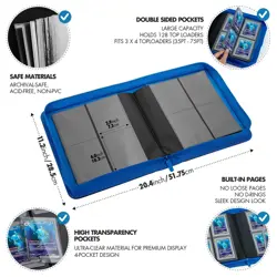 Toploader Binder, Trading Card Binder Storage,128 4 Pocket Top Loader Pokemon... - Image 3