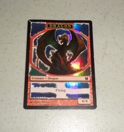~1x 4/4 Flying Dragon Token -foil, poorly made- x1 Magic the Gathering MTG~ - Image 1