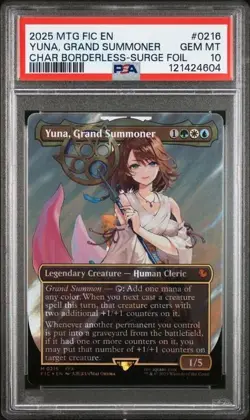 Yuna, Grand Summoner MTG Final Fantasy Char Borderless - Surge Foil #0216 PSA 10 - Image 1
