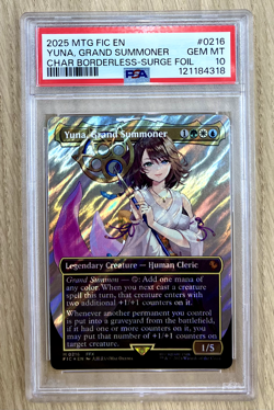 Yuna, Grand Summoner MTG Final Fantasy Char Borderless - Surge Foil #0216 PSA 10 - Image 1