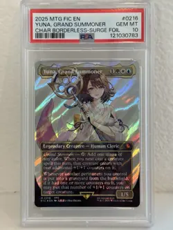 Yuna, Grand Summoner MTG Final Fantasy Char Borderless - Surge Foil #0216 PSA 10 - Image 1