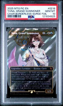 Yuna, Grand Summoner MTG Final Fantasy Char Borderless - Surge Foil #0216 PSA 10 - Image 1