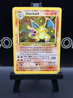 Pokemon TCG Charizard Base Set 2 HOLO Card 4/130 SWIRL MP - Image 2