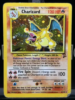 Pokemon TCG Charizard Base Set 2 HOLO Card 4/130 SWIRL MP - Image 3