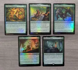 MTG Magic Set of 5 Green Legendary Enchantment Background FOIL Baldur's Gate CLB - Image 1