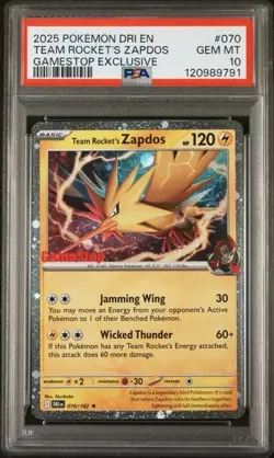 2025 Pokemon Destined Rivals Team Rocket's Zapdos Game Stop Exclusive #70 PSA 10 - Image 1