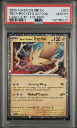 2025 Pokemon Destined Rivals Team Rocket's Zapdos Game Stop Exclusive #70 PSA 10 - Image 1