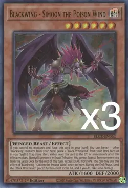 3X Yugioh Blackwing-Simoon the Poison Wind BLCR-EN062 Ultra Rare 1st Edition NM - Image 1