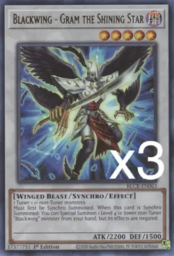 3X Yugioh Blackwing - Gram the Shining Star BLCR-EN063 Ultra Rare 1st Edition NM - Image 1