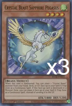 3X Yugioh Crystal Beast Sapphire Pegasus BLCR-EN053 Ultra Rare 1st Edition NM - Image 1
