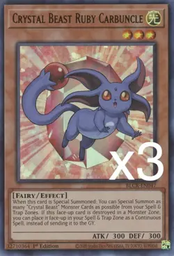 3X Yugioh Crystal Beast Ruby Carbuncle BLCR-EN047 Ultra Rare 1st Edition NM - Image 1