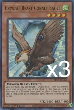 3X Yugioh Crystal Beast Cobalt Eagle BLCR-EN052 Ultra Rare 1st Edition NM - Image 1
