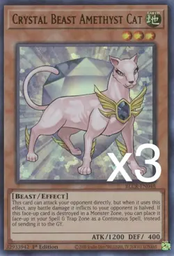 3X Yugioh Crystal Beast Amethyst Cat BLCR-EN048 Ultra Rare 1st Edition NM - Image 1