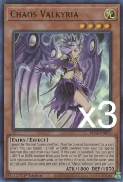 3X Yugioh Chaos Valkyria BLCR-EN072 Ultra Rare 1st Edition NM - Image 1