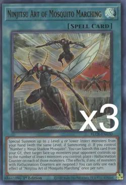 3X Yugioh Ninjitsu Art of Mosquito Marching BLCR-EN030 Ultra Rare 1st Edition NM - Image 1