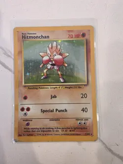 Pokemon TCG Hitmonchan Base Set Holo Unlimited Rare Card 7/102 Vintage 1999 - MP - Image 1