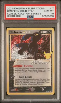 Umbreon Gold Star 17 Celebrations Classic Pokemon PSA 10 GEM MINT - Image 1