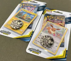Pokemon SUN & MOON UNBROKEN BONDS Blister Booster 2 Packs - 1x PIKACHU 1x EEVEE - Image 1