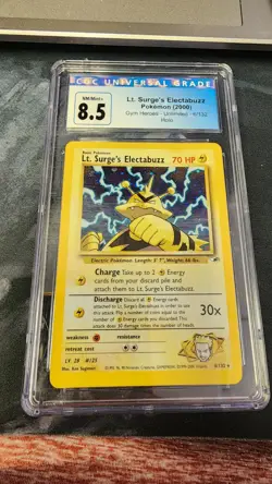 Lt Surges Electabuzz 6/132 Gym Heroes Holo Rare Pokemon Card CGC 8.5 - Image 1