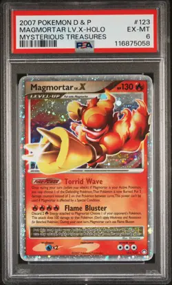 2007 POKEMON DIAMOND & PEARL MYSTERIOUS TREASURES #123 MAGMORTAR LV.X-HOLO PSA 6 - Image 1