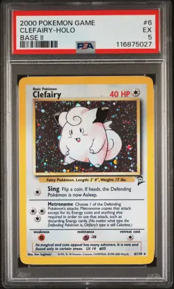 2000 POKEMON BASE SET 2 #6 CLEFAIRY-HOLO PSA 5 - Image 1