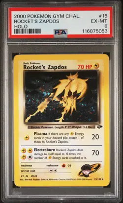 2000 POKEMON GYM CHALLENGE HOLO #15 ROCKET'S ZAPDOS PSA 6 - Image 1