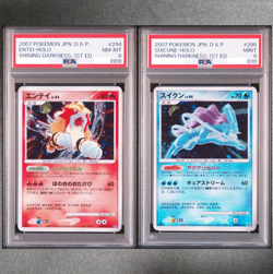 PSA 8 9 Entei Suicune 294 295 1st Seq Set Pokemon Card Japanese Shining Darkness - Image 1