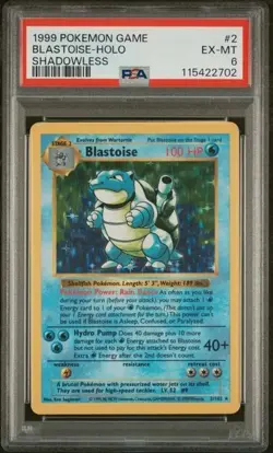 Blastoise PSA 6 NEW CERT Shadowless Base Set 2/102 Pokemon Holo - Image 1