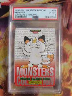Pokemon Card Meowth Mauzi Red Monsters Collection 1996 Carddass Japanese PSA 6 - Image 2