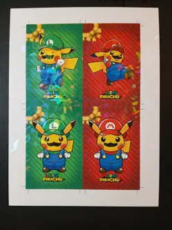 Pokemon Super Mario & Luigi Pikachu Merry Christmas Card Database Uncut Sheet - Image 1