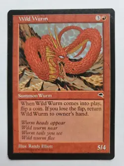 MTG Magic The Gathering Card Wild Wurm Summon Wurm Red Tempest 1997 - Image 1