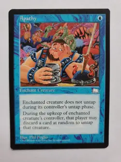 MTG Magic The Gathering Card Apathy Enchant Creature Blue Weatherlight 1997 - Image 1
