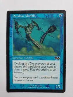 MTG Magic The Gathering Card Sandbar Merfolk Summon Merfolk Blue Urza's Saga - Image 1