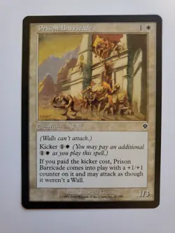MTG Magic The Gathering Card Prison Barricade Creature Wall White Invasion - Image 1