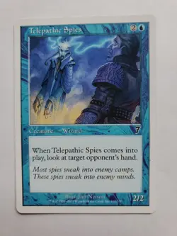 MTG Magic The Gathering Card Telepathic Spies Creature Wizard Blue 7th Edition - Image 1