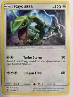 Pokemon Card Rayquaza 106/145 Guardians Rising Rare Non-Holo 2017 - Image 1