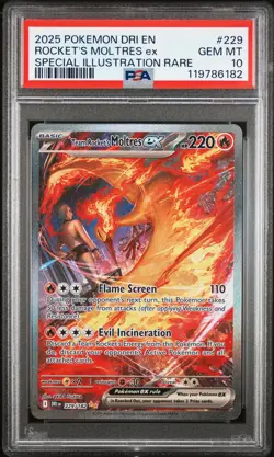 2025 POKEMON DRI EN-DESTINED RIVALS #229 TEAM ROCKET'S MOLTRES EX PSA 10 - Image 1